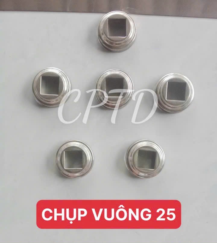 CHỤP VUÔNG 25 INOX304 ( TRÒN NGOÀI, CHỤP ĐẾ 3 TẦNG)