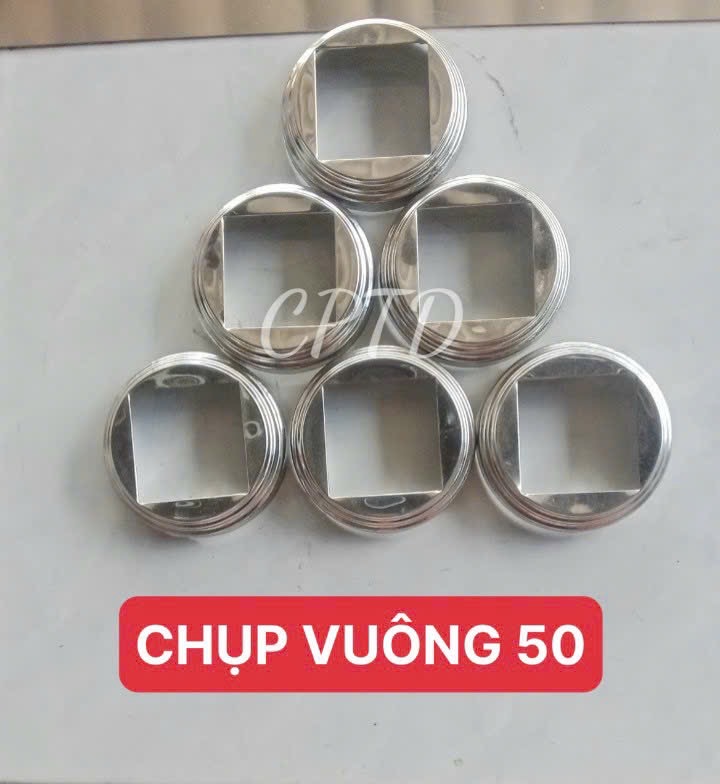 CHỤP VUÔNG 50 INOX304 ( TRÒN NGOÀI, CHỤP ĐẾ 3 TẦNG)