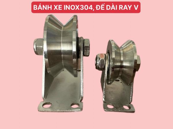 BÁNH XE CHO CỬA CỔNG TRƯỢT, CỔNG LÙA INOX304, RAY V DÀI LOẠI 7 phân (22x48)