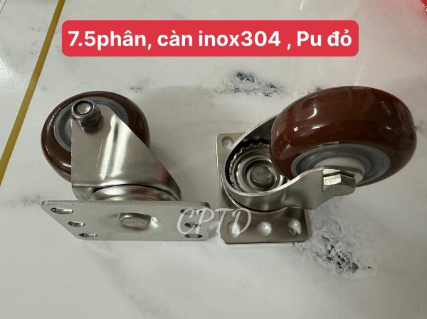 BÁNH XE PU, CÀN INOX SUS304 (MÀU ĐỎ)