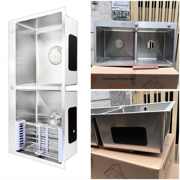 LABO RỬA CHÉN 2 HỘC INOX304 CAO CẤP 82x45