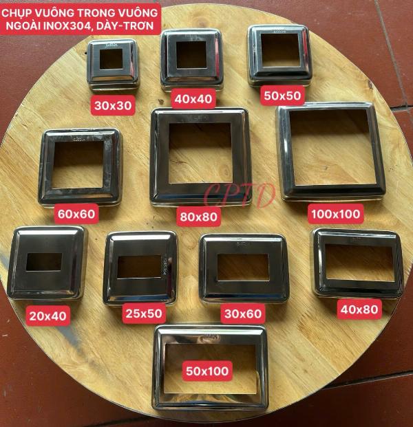 CHỤP CHÂN INOX VUÔNG TRONG VUÔNG NGOÀI